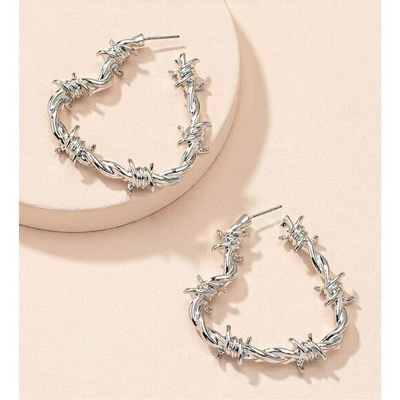 Barbed Wire Heart Earrings - Picture 3 of 3